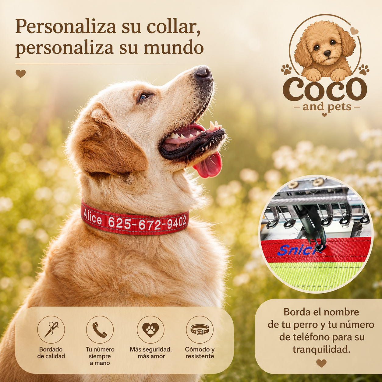 Collar Personalizado Bordado para Perros MISS