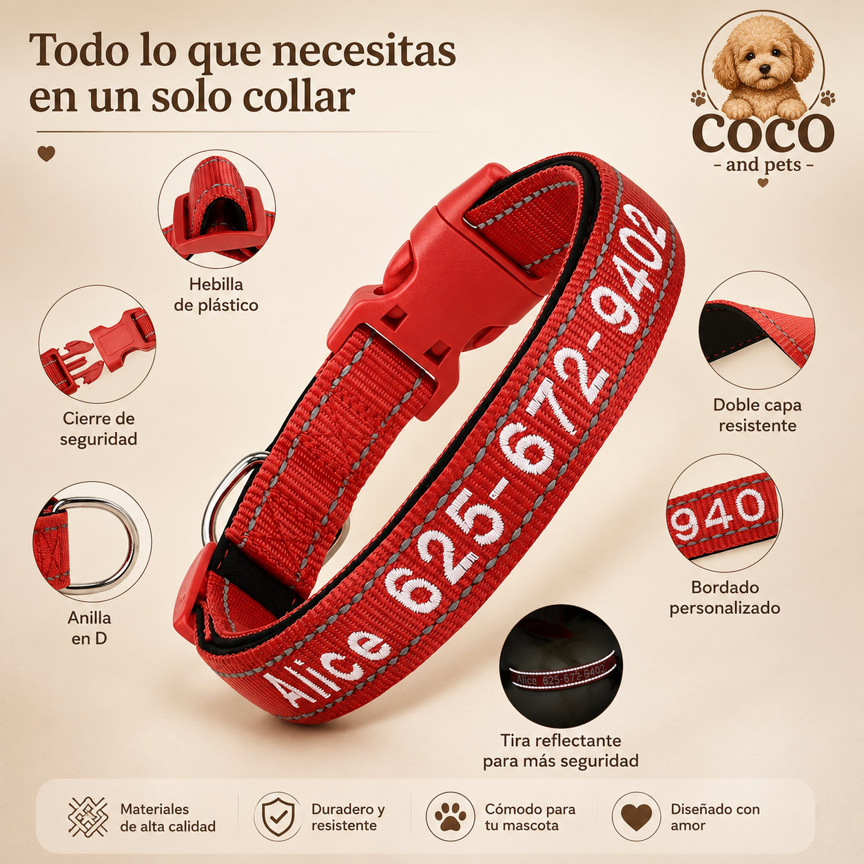 Collar Personalizado Bordado para Perros MISS