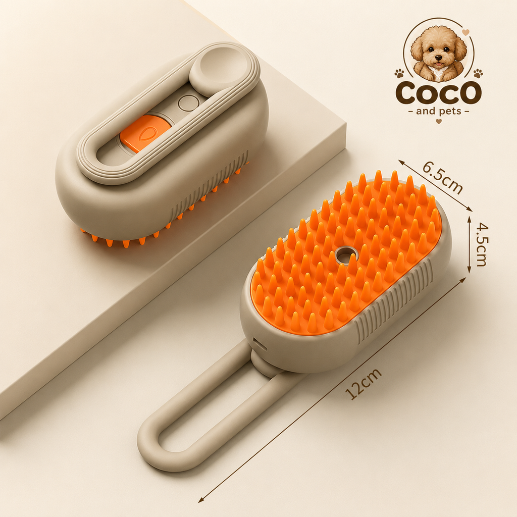 Cepillo Vaporizador 3 en 1 para Perros y Gatos | Elimina Pelo, Masajea y Limpia