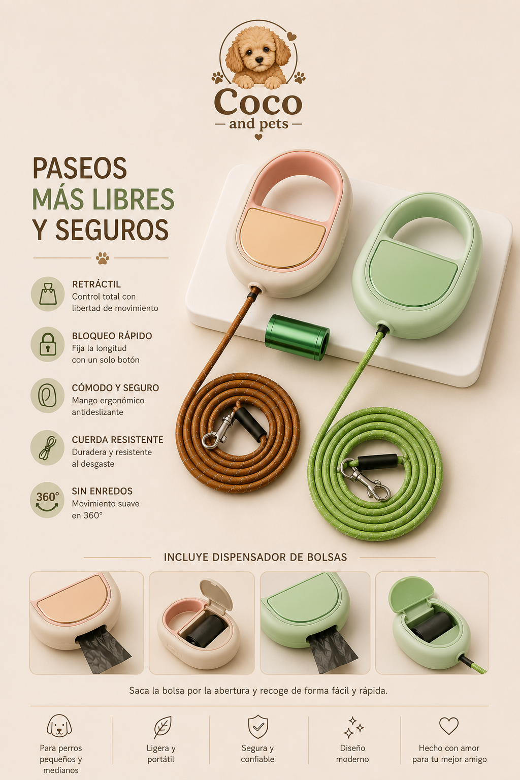 Correa Retráctil de Diseño con Dispensador de Bolsas |Marc