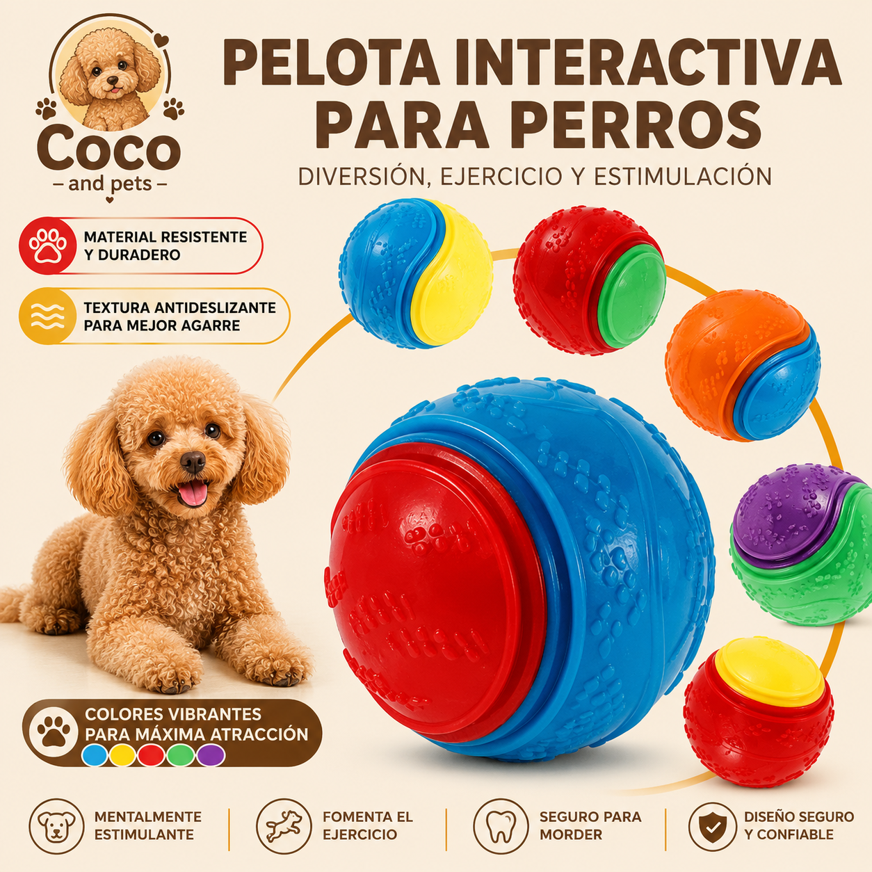 Pelota Interactiva para Perros – Juguete Resistente para Masticar, Jugar y Entrenar nano