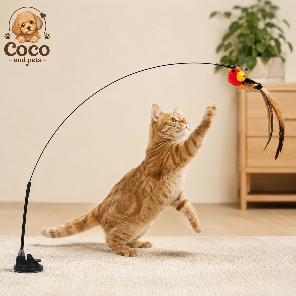 Juguete Interactivo para Gatos con Ventosa y Varilla Flexible PLEX