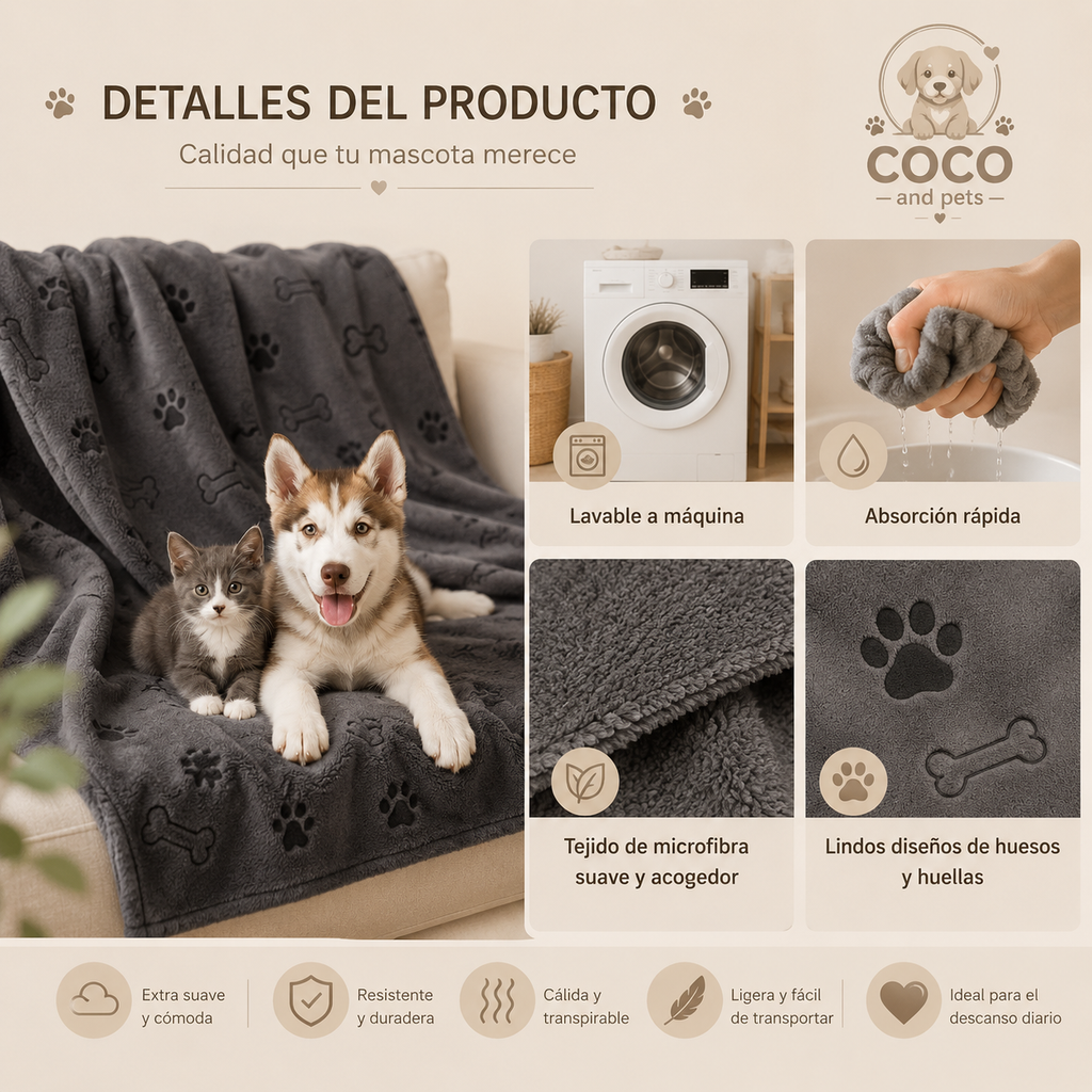 Toalla de Absorcion Rapida Aseo Perros