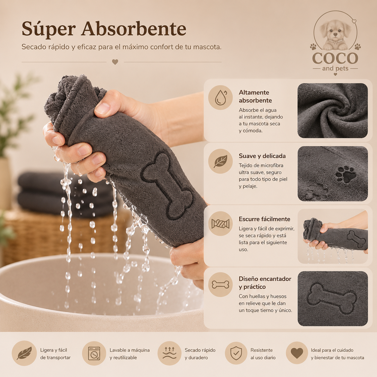 Toalla de Absorcion Rapida Aseo Perros