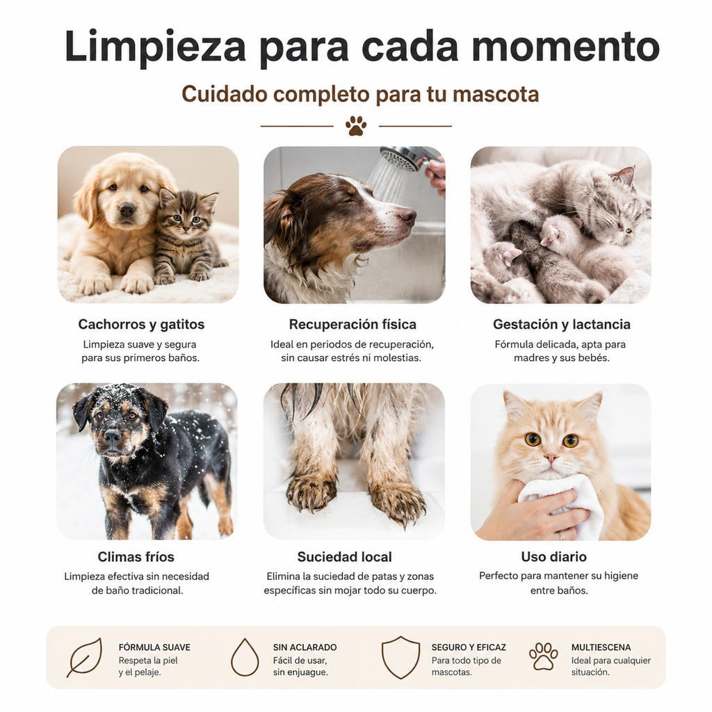 Espuma de Limpieza en Seco para Mascotas