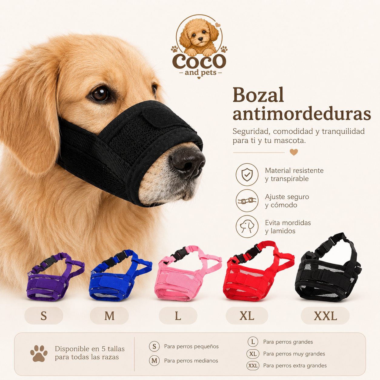 Bozal Ajustable y Transpirable para Perros  Tobi