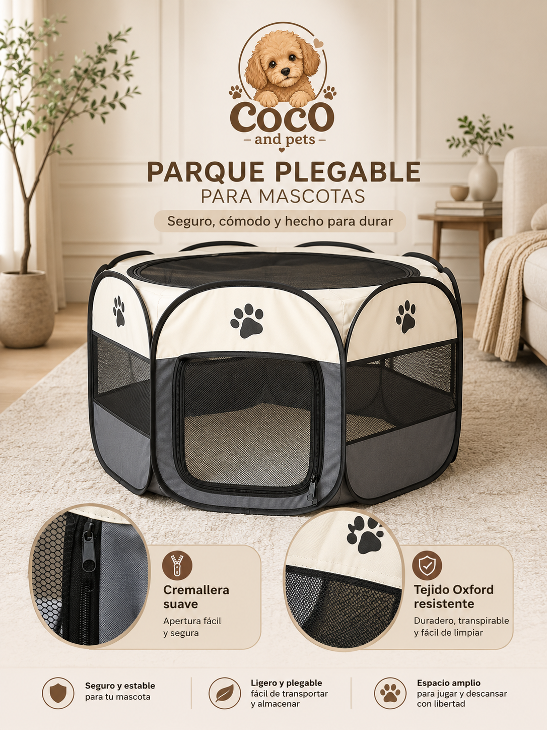 Parque Plegable para Mascotas Patricia – Cómodo, Seguro y Fácil de Transportar