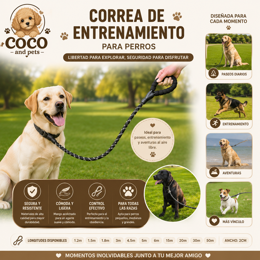 CORREA REFLECTANTE PREMIUM PARA PERROS | RESISTENCIA, CONTROL Y SEGURIDAD EN CADA PASEO