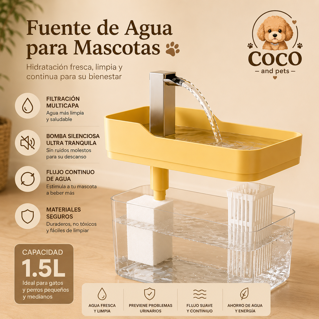 Fuente Automatica  Cristina  1.5L – Hidratación Inteligente para Mascotas