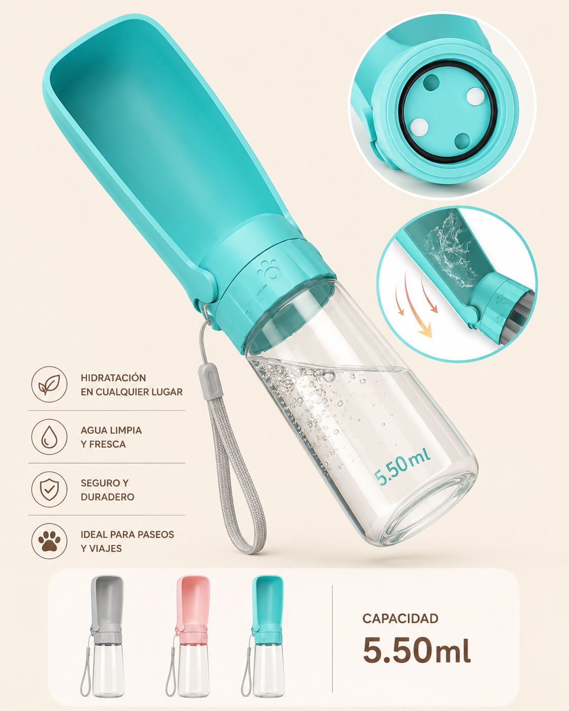 Botella Portátil de Agua plegable  para Perros Mateo  – 550 ml