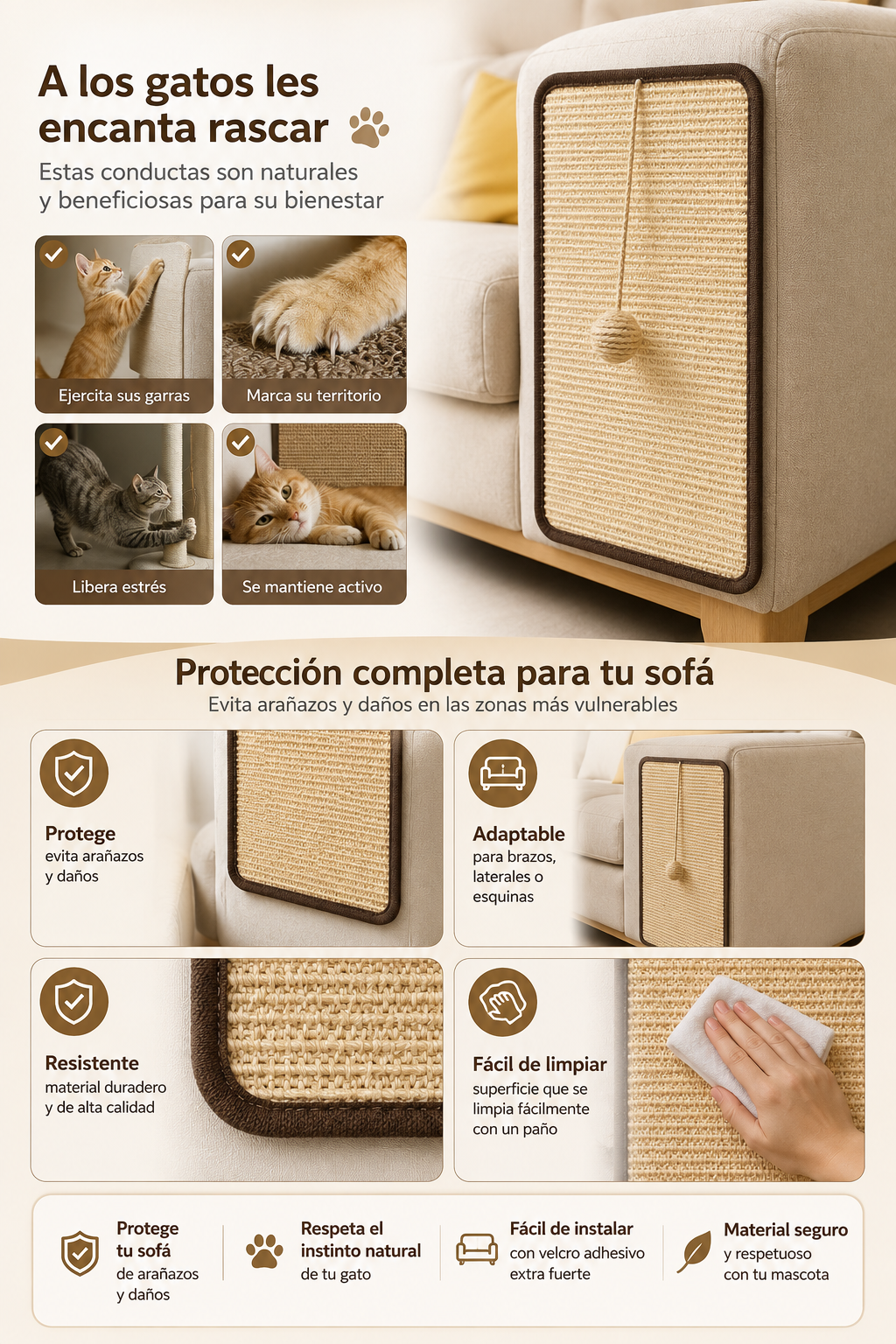 Rascador Protector para Sofá y Puertas para Gatos | Resistente y Fácil de Instalar